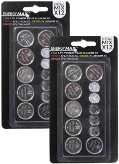 EnergyMax knoopcel batterijen budget voordeelset - Mix van 4 formaten - 24x stuks