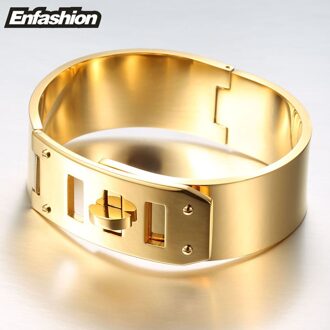 Enfashion Sieraden Punk Brede Riem Gesp Manchet Armband Goud kleur Rvs Armbanden Armbanden Voor Vrouwen armband Pulseiras geel gouden kleur