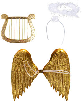 Engel verkleedaccessoires set - goud - engelen vleugels - 3-delig - carnaval / kerst thema