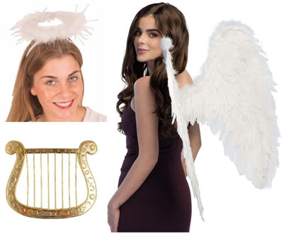 Engel verkleedaccessoires set - lichtroze - engelen vleugels - 3-delig - carnaval / kerst thema