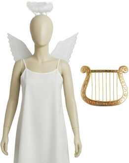 Engel verkleedaccessoires set - wit - engelen vleugels - 3-delig - carnaval / kerst thema