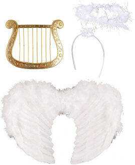 Engel verkleedaccessoires set - wit - engelen vleugels - 3-delig - carnaval / kerst thema