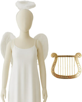 Engel verkleedaccessoires set - wit - engelen vleugels - 3-delig - carnaval / kerst thema