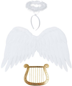 Engel verkleedaccessoires set - wit - engelen vleugels - 3-delig - carnaval / kerst thema