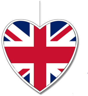 Engeland vlag hangdecoratie hartjes vorm karton 14 cm Multi