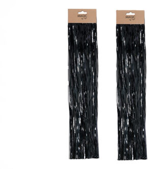 Engelenhaar - 2x - zwart - 50 cm - lametta haar - folie - tinsel - kerstversiering