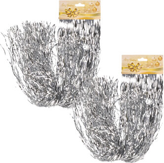 Engelenhaar/lametta slierten - 2x 50 cm - golf - zilver - folie - kerstboomversiering