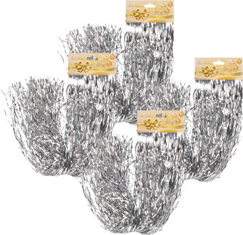Engelenhaar/lametta slierten - 4x 50 cm - golf - zilver - folie - kerstboomversiering