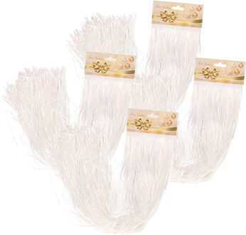 Engelenhaar/lametta slierten - 4x 50 cm - wit- folie - kerstboomversiering