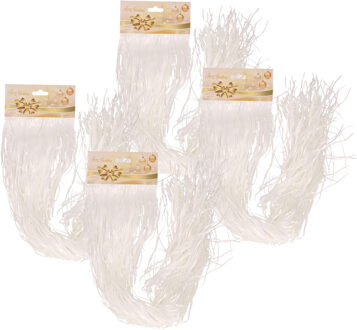 Engelenhaar/lametta slierten - 6x 50 cm- golf - wit - folie - kerstboomversiering
