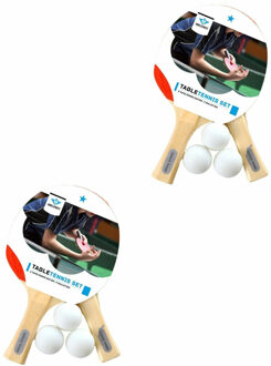 Engelhart 2x tafeltennis set met 4 batjes en 6 ballen - Tafeltennisset Multikleur