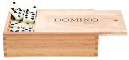 Engelhart Domino spel dubbel/double 9 in houten doos 55x stenen