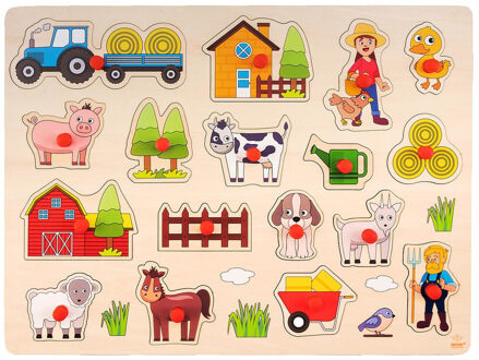Engelhart Houten knopjes/noppen puzzel - boerderij thema - 40 x 30 cm - puzzelen - speelgoed