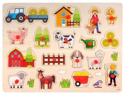 Engelhart Houten knopjes/noppen speelgoed puzzel boerderij thema 40 x 30 cm - Legpuzzels