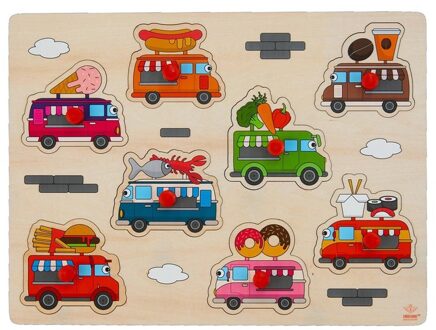 Engelhart Houten knopjes/noppen speelgoed puzzel foodtruck thema 30 x 22 cm - Legpuzzels