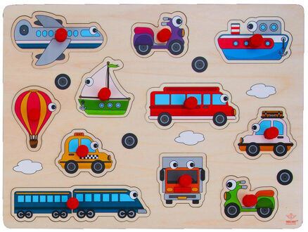 Engelhart Houten knopjes/noppen speelgoed puzzel voertuigen thema 30 x 22 cm