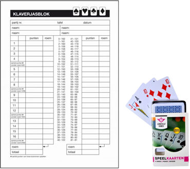 Engelhart Klaverjas scoreblok met speelkaarten - A5 - 50 vellen - klaverjassen spel