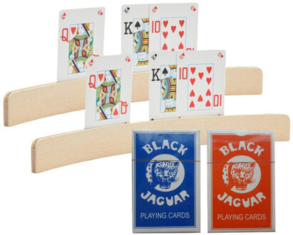 Engelhart Speelkaarten houders - 2x stuks - van hout - 35 cm - met een setje speelkaarten