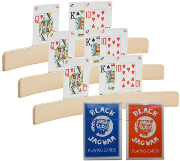 Engelhart Speelkaarten houders - 3x stuks - van hout - 35 cm - met een setje speelkaarten