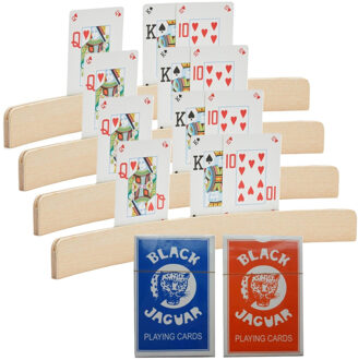 Engelhart Speelkaarten houders - 4x stuks - van hout - 35 cm - met een setje speelkaarten