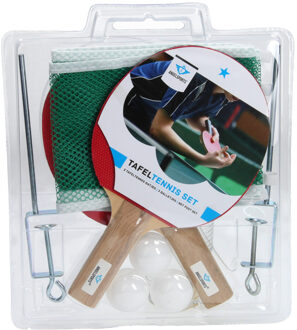 Engelhart Tafeltennis set met 2 batjes, 3 ballen en net - Tafeltennisset Multikleur