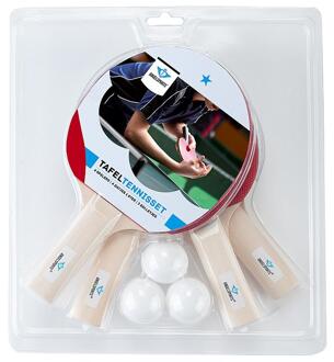 Engelhart Tafeltennis set met 3 ballen en 4 batjes 1 ster - Tafeltennisset Multikleur