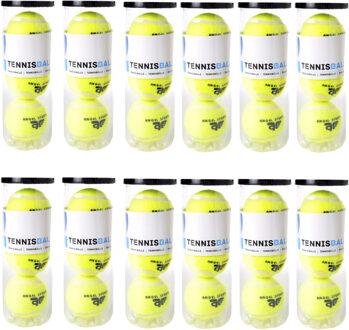 Engelhart Tennisballen - 36x stuks - in koker - Buitenspeelgoed - Tennissen - geel - sport