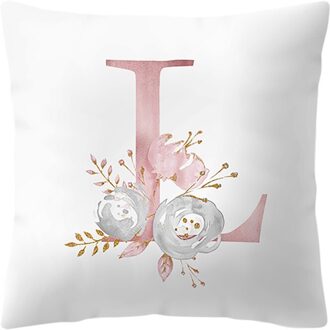 Engels Alfabet Kussenhoes Roze Bloem Gedrukt Kussensloop Voor Sofa Thuis Woonkamer Kid Kamer Auto Decoratie Kussensloop #25