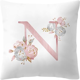 Engels Alfabet Kussenhoes Roze Bloem Gedrukt Kussensloop Voor Sofa Thuis Woonkamer Kid Kamer Auto Decoratie Kussensloop #25