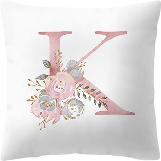 Engels Alfabet Kussenhoes Roze Bloem Gedrukt Kussensloop Voor Sofa Thuis Woonkamer Kid Kamer Auto Decoratie Kussensloop #25