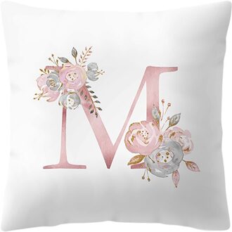 Engels Alfabet Kussenhoes Roze Bloem Gedrukt Kussensloop Voor Sofa Thuis Woonkamer Kid Kamer Auto Decoratie Kussensloop #40