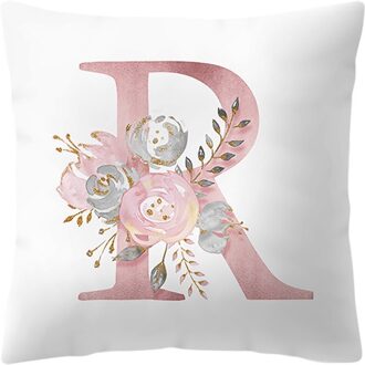 Engels Alfabet Kussenhoes Roze Bloem Gedrukt Kussensloop Voor Sofa Thuis Woonkamer Kid Kamer Auto Decoratie Kussensloop #40