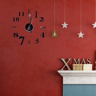 Engels Alfabet Nummer 3D Acryl Spiegel Diy Wandklok Thuis Decoratie Woonkamer (GZ-043, Gouden, zonder Batterij) zwart