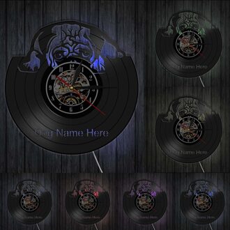 Engels Bulldog Klokken Dier Muur Home Decor Woonkamer Led Verlichting Horloge Ontworpen 12 "Pet Puppy Vinyl Record Voor hond Minnaar met led