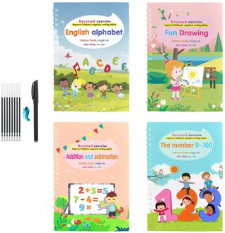 Engels Magic Praktijk Schrift Magic Kalligrafie Herbruikbare Handschrift Schrift Tracing Boek Set Voor Kid reeks of 4 books pen