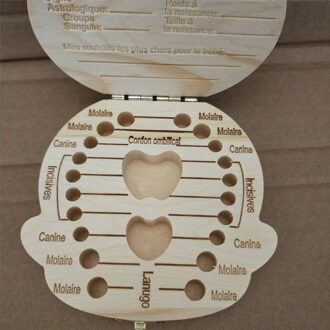 Engels/Spaans Houten Doos Tand Doos Organizer Save Melk Tanden Doos Opslag Tanden Navelstreng Lanugo Caja Madera frans girl