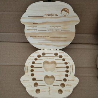 Engels/Spaans Houten Doos Tand Doos Organizer Save Melk Tanden Doos Opslag Tanden Navelstreng Lanugo Caja Madera Russian girl