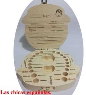 Engels/Spaans Houten Doos Tand Doos Organizer Save Melk Tanden Doos Opslag Tanden Navelstreng Lanugo Caja Madera Spain girls