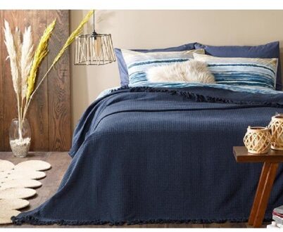 Engels Thuis Plaid Katoen Dubbel Bed Cover 240 X260 Cm Navy Blauw/Bordeaux/Grijs Dubbele, Katoen marine blauw