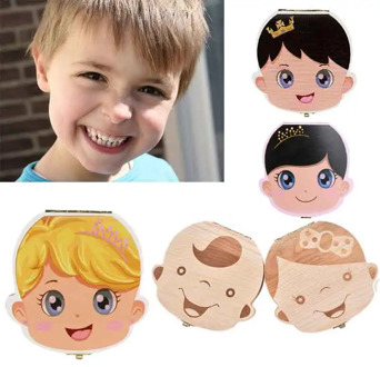 English Dutch Spanish Portugal French Russia Baby Wood Tooth Box Organizer Milk Teeth Storage Collect Teeth Umbilica Save Gifts