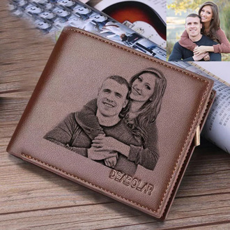 Engraved wallets for men Picture Wallet Trifold Short Ultra-thin Fashion Young Leather Wallet Money Clip Custom Photo Gift