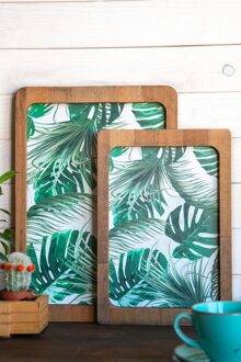 Enhavalı 2'li Hout Lade-Retro Blauwe Tegel , Groen Blad Patroon, Bourgondië Olifant Patroon. Thee En Koffie Lade