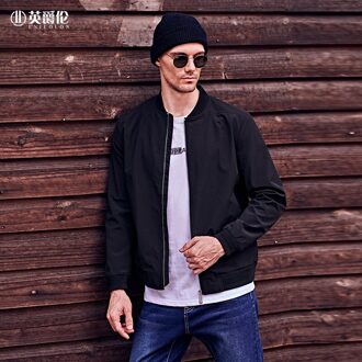 Enjeolon Herfst Winter Mannen Eenvoud Jas Jas Jong Causale Borduren Print Baseball Jassen JK0379 zwart / XL