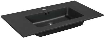 Enkele Wastafel Napoli - Solid Surface - Vierkant - Mat Zwart - 48cm