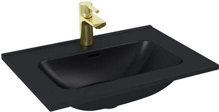 Enkele Wastafel Skappa - Keramiek - Rechthoek - Inclusief Kraan - Mat Zwart - 60,8cm
