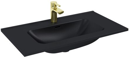 Enkele Wastafel Skappa - Keramiek - Rechthoekig - Inclusief Kraan - Mat Zwart - 80,8cm