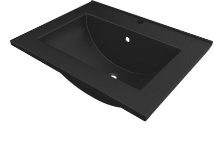 Enkele Wastafel Timber - Keramiek - Rechthoekig - Inclusief Kraan - Zwart Mat - 61cm