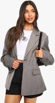Enkelrijige Blazer Met Knoopdetail, Volumineuze Mouwen, Oversized Blazer, Grey - 38