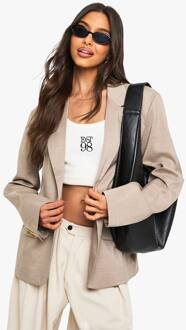 Enkelrijsige Blazer Met Diepe Halslijn In Oversized Uitvoering, Mushroom - 42