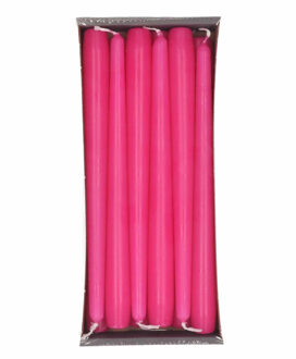 Enlightening Candles 12x Lange kaarsen fuchia roze 25 cm 8 branduren dinerkaarsen/tafelkaarsen - Dinerkaarsen